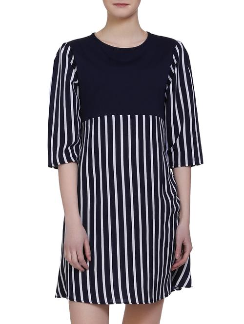 navy blue striped a-line dress - 15015780 - Very Small Image - 1