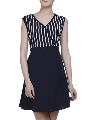 navy blue striped a-line dress - 15015781 - Very Small Image - 1