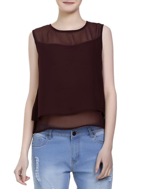 brown solid layered top - 15015782 - Very Small Image - 1