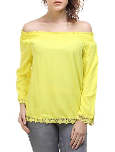 yellow solid off shoulder top - 15015793 - Very Small Image - 1