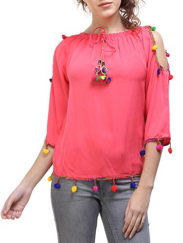 pink solid cold shoulder top - 15015795 - Very Small Image - 1