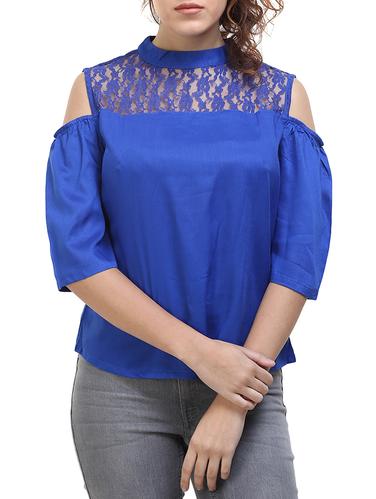 blue solid cold shoulder top - 15015798 - Very Small Image - 1