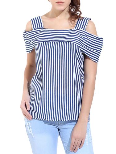 blue striped cold shoulder top - 15015801 - Very Small Image - 1