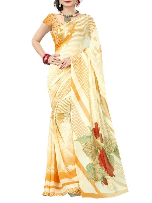beige georgette printed saree with blouse - 15015840 - Standard Image - 1