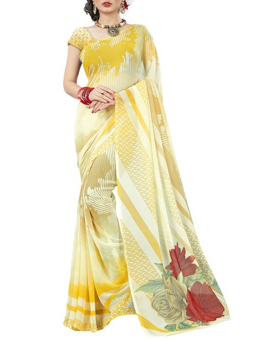 beige georgette printed saree with blouse - 15015841 - Standard Image - 1