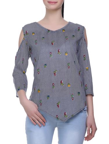 blue striped cotton asymmetric top - 15015859 - Very Small Image - 1
