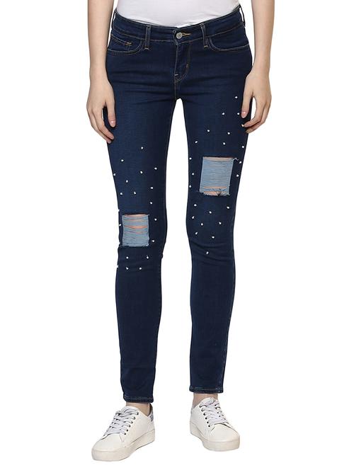 blue distressed denim jeans - 15015920 - Standard Image - 1