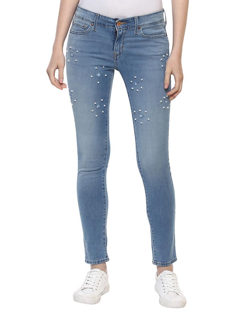 light blue embellished denim jeans - 15015922 - Zoom Image - 1