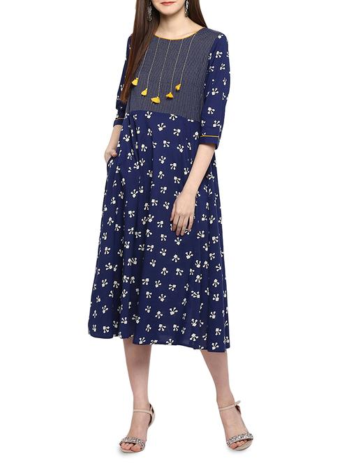 blue cotton a-line kurta - 15015954 - Standard Image - 1