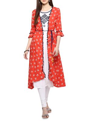 red rayon layered kurta - 15015973 - Standard Image - 1