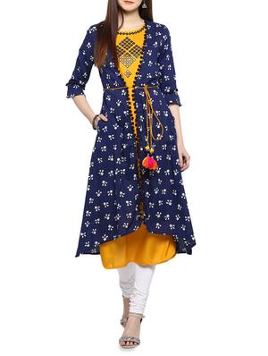 mustard rayon layered kurta - 15015974 - Standard Image - 1