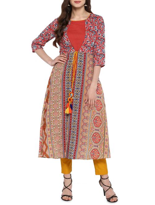 red cotton layered kurta - 15015976 - Standard Image - 1