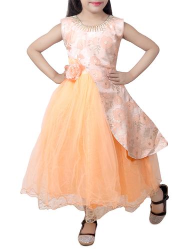 orange net party gown - 15016002 - Very Small Image - 1