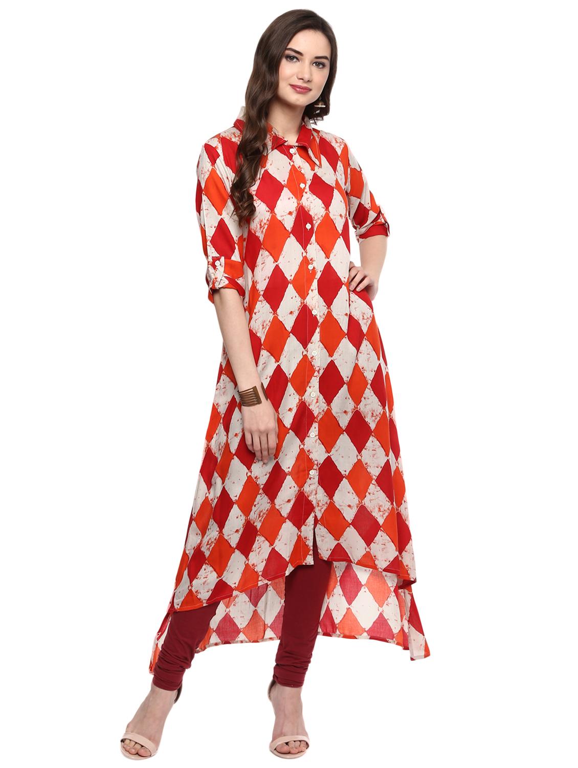 geometrical high-low kurta - 15016045 - Zoom Image - 1