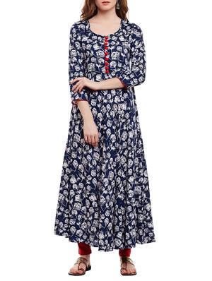 Indigo floral flared kurta - 15016058 - Standard Image - 1