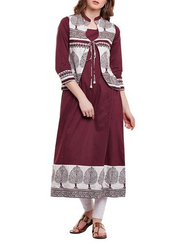 maroon rayon layered kurta - 15016065 - Very Small Image - 1