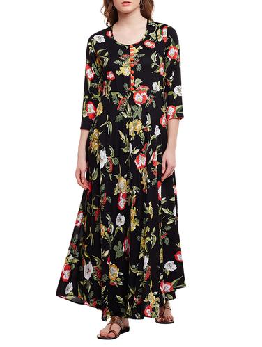 black rayon flared kurta - 15016071 - Very Small Image - 1