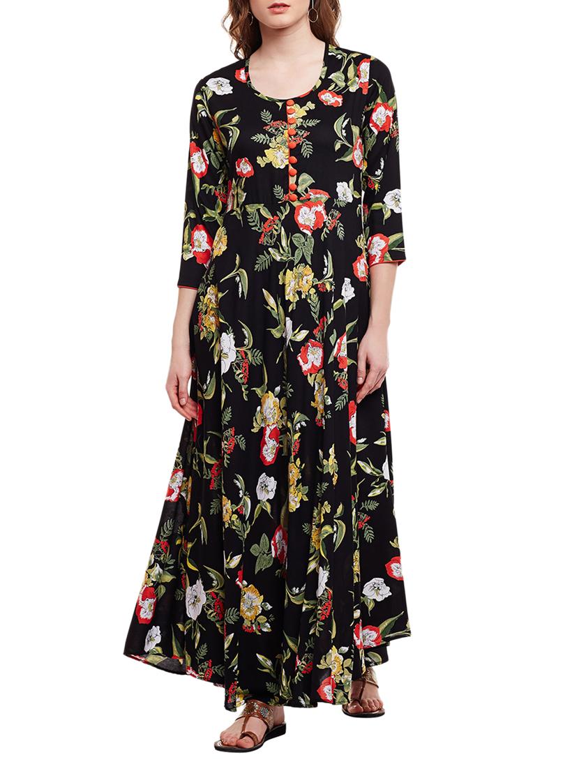 black rayon flared kurta - 15016071 - Zoom Image - 1