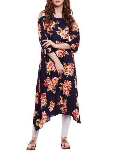 blue rayon high low kurta - 15016077 - Very Small Image - 1