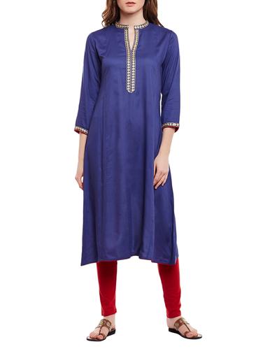 blue rayon solid kurta - 15016080 - Very Small Image - 1