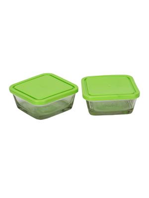 Transparent Glass Container Set With Green Plastic Lid (Set Of 2) - 15016232 - Standard Image - 1