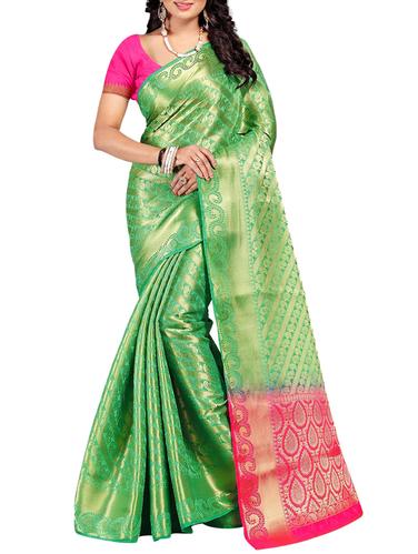 green art silk banarasi saree with blouse - 15016322 - Very Small Image - 1