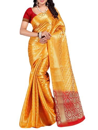 mustard art silk banarasi saree with blouse - 15016323 - Very Small Image - 1