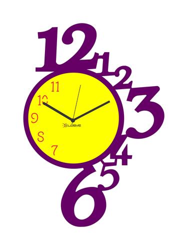 Stylized Handmade Numbers Wall Clock Purple & Yellow - 15016331 - Very Small Image - 1
