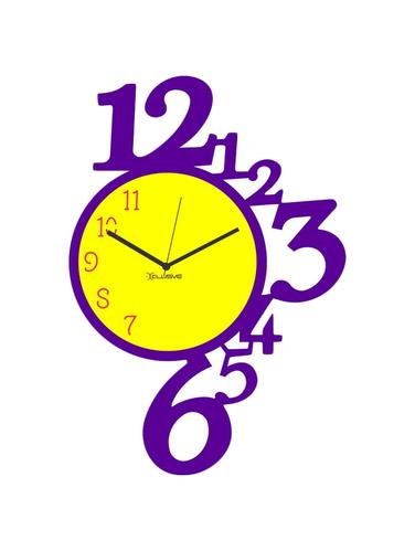 Stylized Handmade Numbers Wall Clock Dark Purple & Yellow - 15016345 - Very Small Image - 1