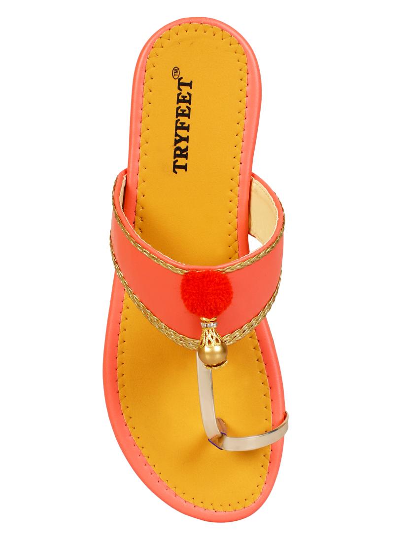 orange one toe kolhapuri - 15016427 - Zoom Image - 4