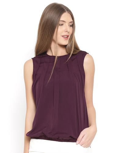 Purple solid crepe blouson top - 15016483 - Very Small Image - 1