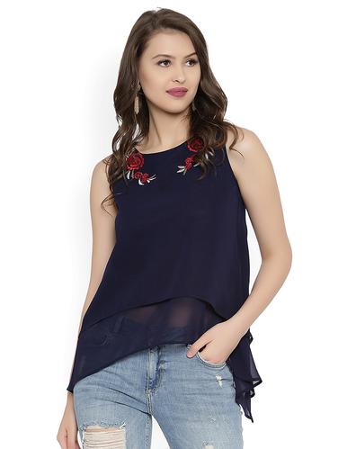 navy blue solid layered top - 15016486 - Very Small Image - 1