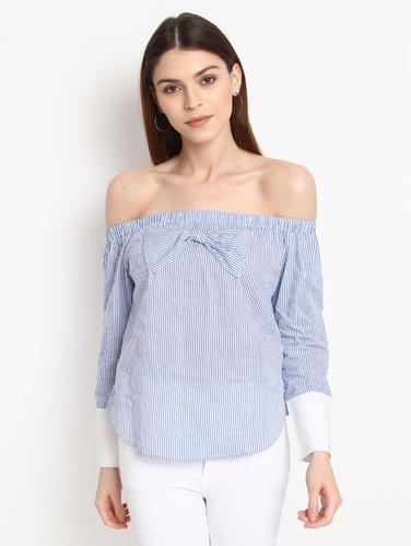 blue cotton striped off shoulder top - 15016529 - Very Small Image - 1