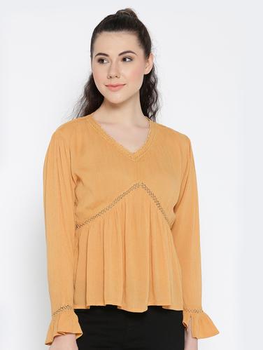 yellow rayon solid top - 15016534 - Very Small Image - 1