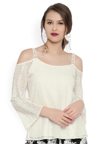 cream solid cold shoulder top - 15016544 - Very Small Image - 1