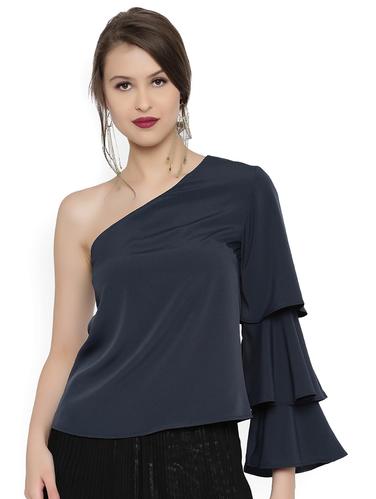 blue solid single shoulder top - 15016556 - Very Small Image - 1