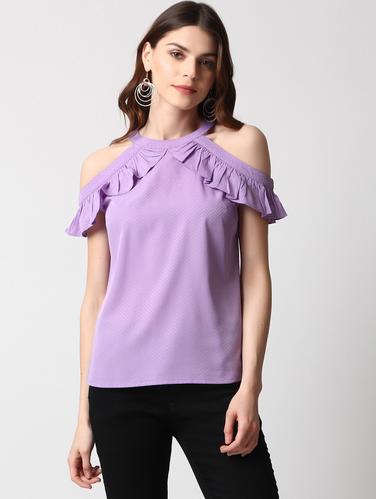 purple solid cold shoulder top - 15016577 - Very Small Image - 1