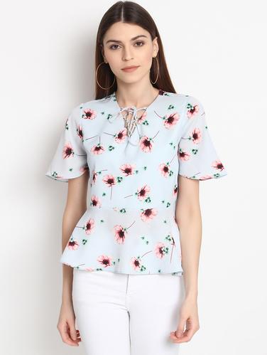 blue floral peplum top - 15016581 - Very Small Image - 1