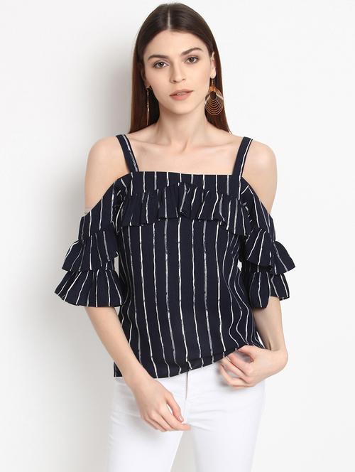 navy blue rayon striped top - 15016583 - Very Small Image - 1