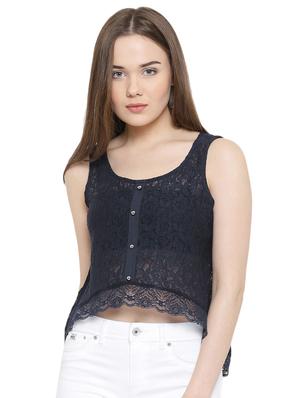 navy blue crepe crop top - 15016610 - Standard Image - 1