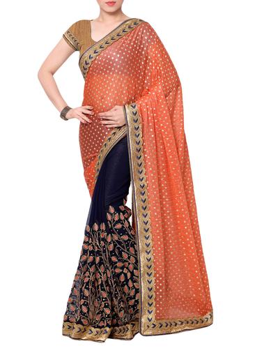 orange georgette half & half saree with blouse - 15016748 - Very Small Image - 1