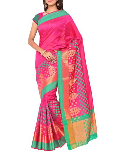 pink art silk woven saree with blouse - 15016757 - Very Small Image - 1