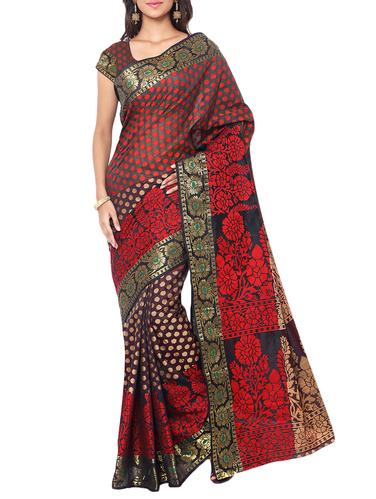 brown art silk woven saree with blouse - 15016759 - Very Small Image - 1