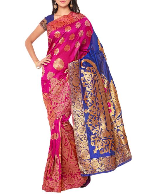 magenta art silk woven saree with blouse - 15016760 - Very Small Image - 1
