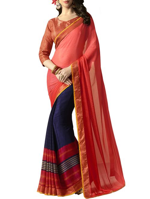 pink georgette half & half saree with blouse - 15016761 - Standard Image - 1