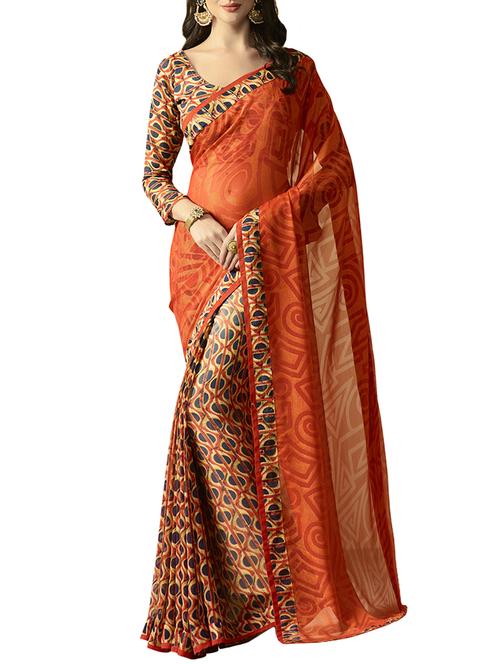 orange georgette half & half saree with blouse - 15016763 - Standard Image - 1