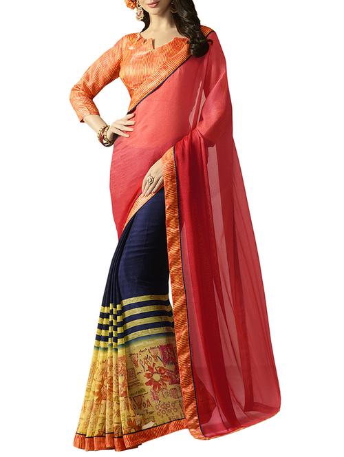 pink georgette half & half saree with blouse - 15016764 - Standard Image - 1