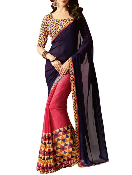 blue georgette half & half saree with blouse - 15016766 - Standard Image - 1