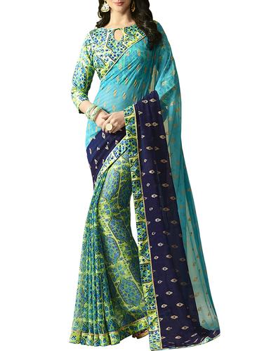 sky blue georgette half & half saree with blouse - 15016769 - Very Small Image - 1