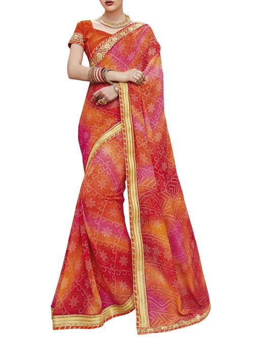 orange georgette bandhani saree with blouse - 15016779 - Standard Image - 1
